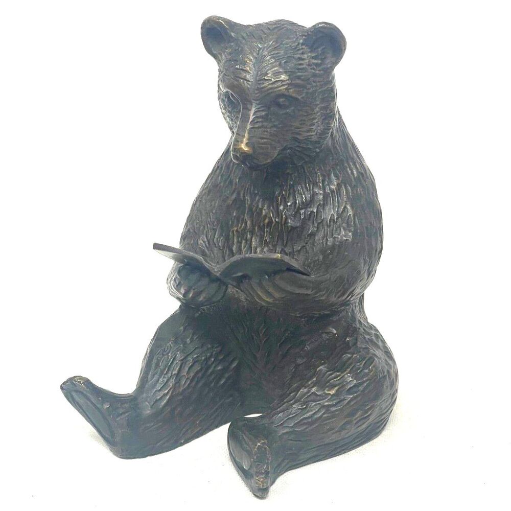 SF Bay Trading Bear Reading Book Bronze Toned Metal Figurine Heavy Paperweight